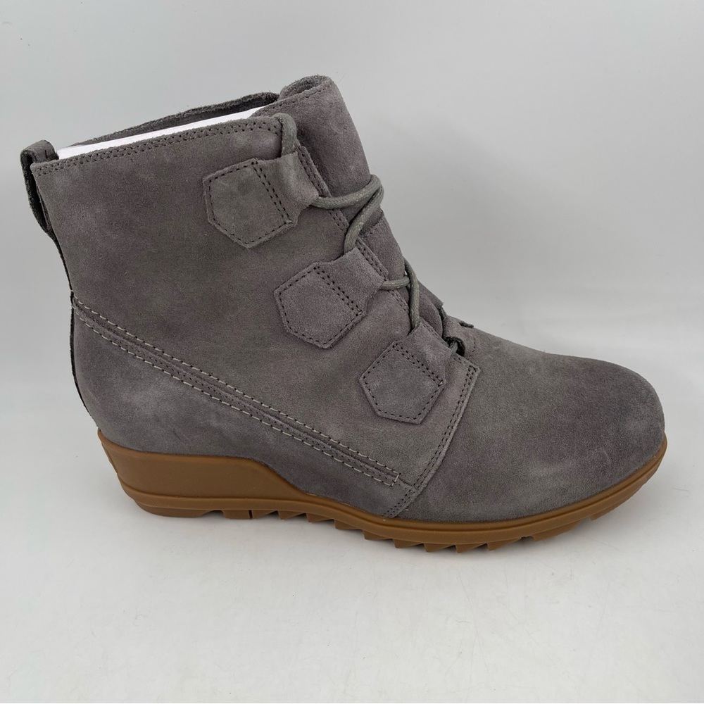 NWT! Sorel Women’s Evie Grey Suede Waterproof Wedge Lace Up Ankle Boot - Size 11